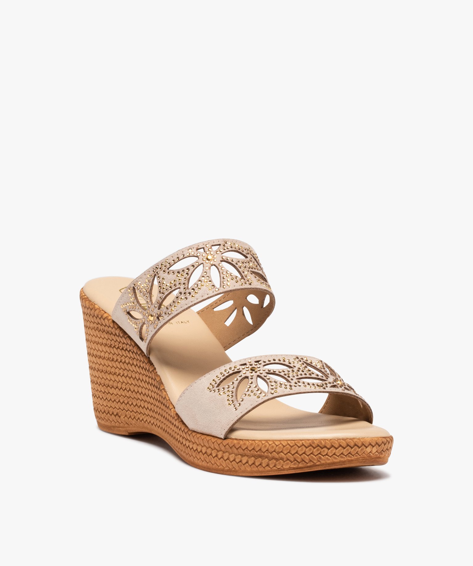 Mules femme compensées à brides strass ajourées beige | GEMO