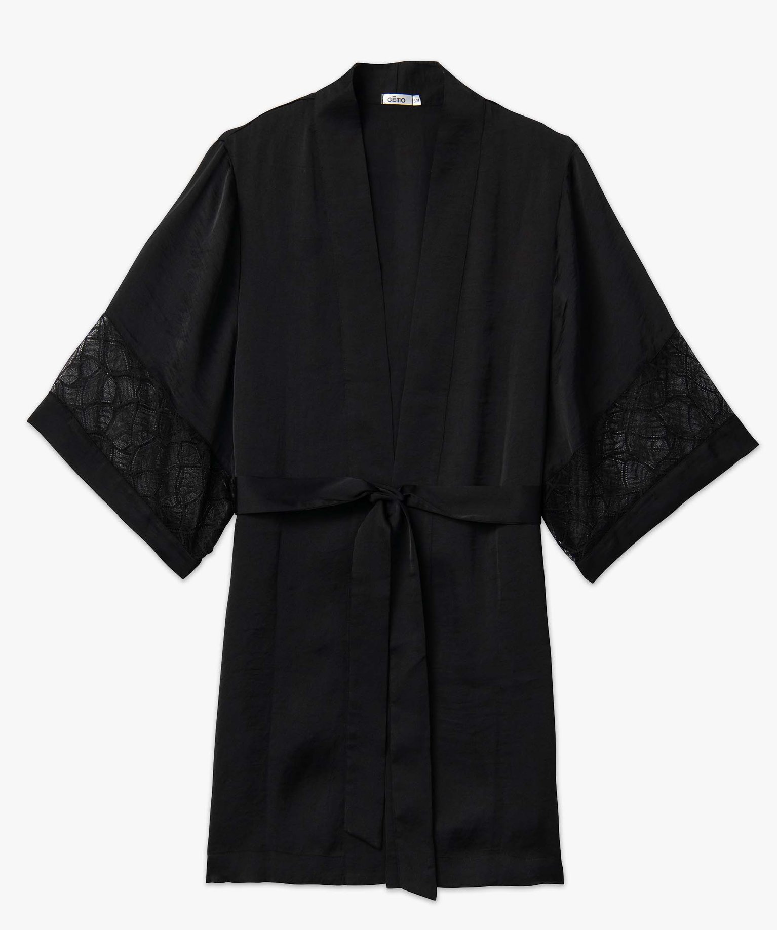 Veste d’intérieur femme en matière satinée et dentelle noir | GEMO