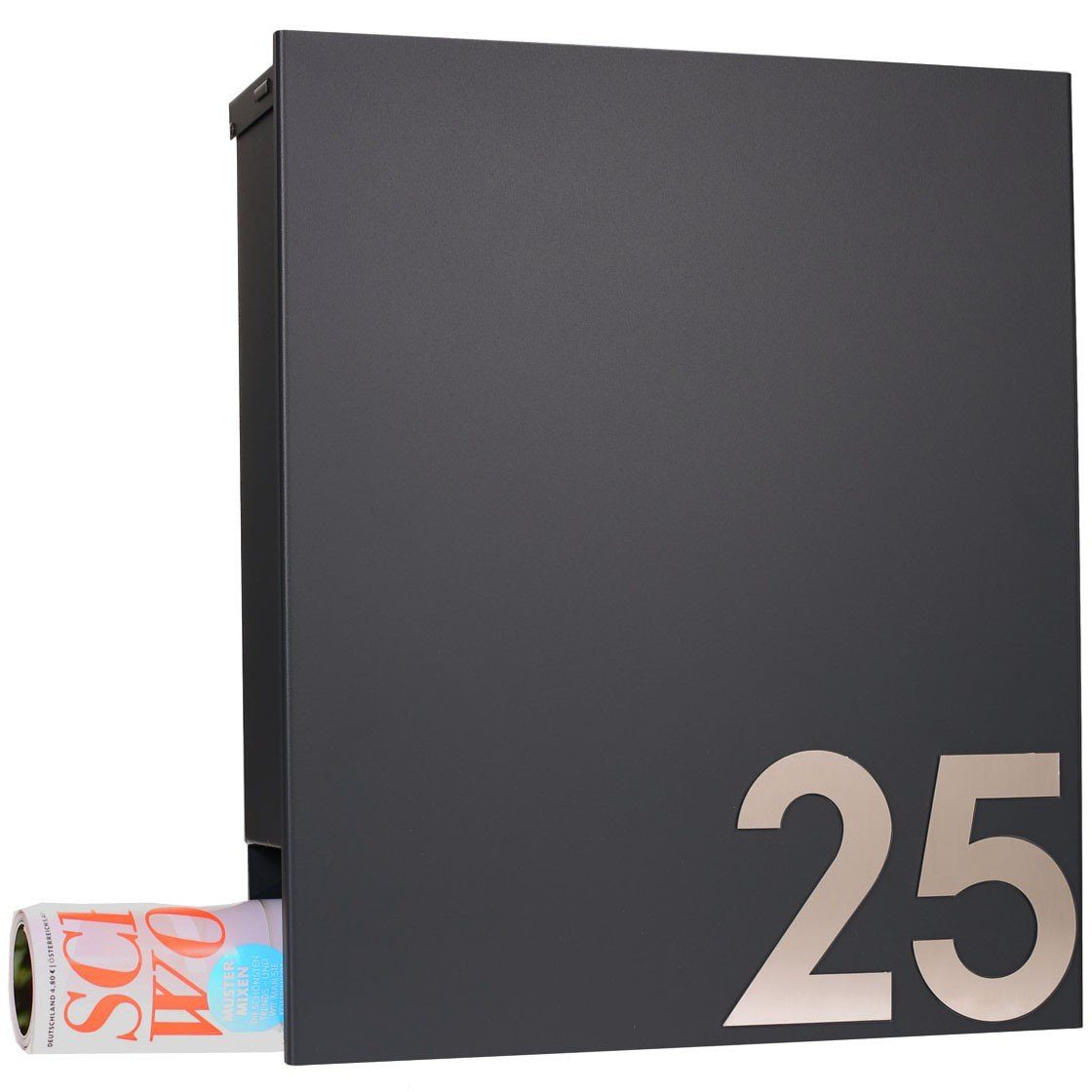 MOCAVI Briefkasten MOCAVI Box 111R Design-Briefkasten mit Zeitungsfach anthrazit-grau (RAL 7016), integriert; passender Verschluss (zusätzlich bestellbar) für Wetterseite, beidseitig nutzbar: Box Vers 1 7016, Box Vers 1 VA