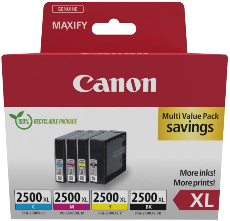 Canon 2500 Original Tintenpatrone Schwarz, Cyan, Magenta, Gelb 4er-Pack