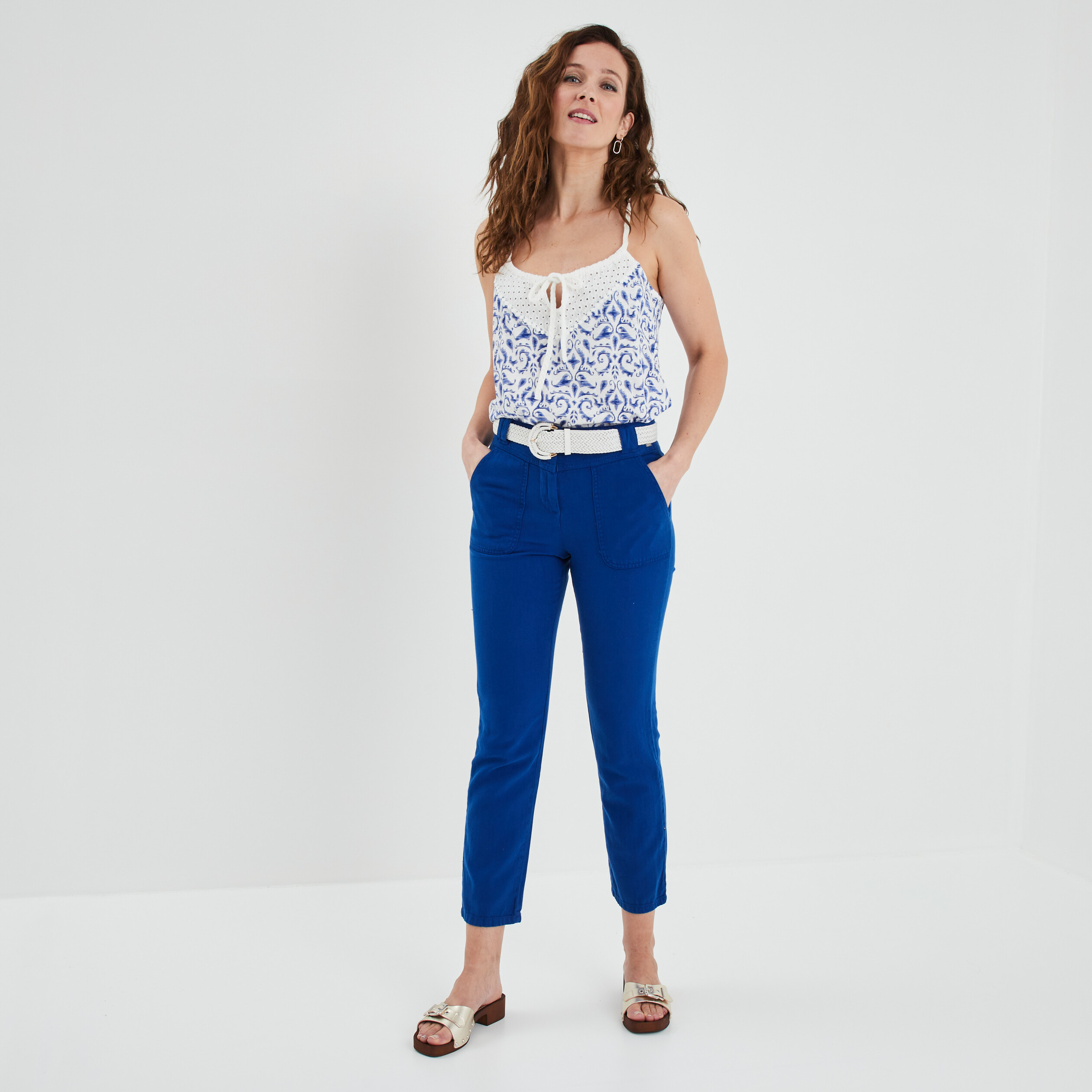 Débardeur broderie anglaise et cordons ecru femme | La Halle