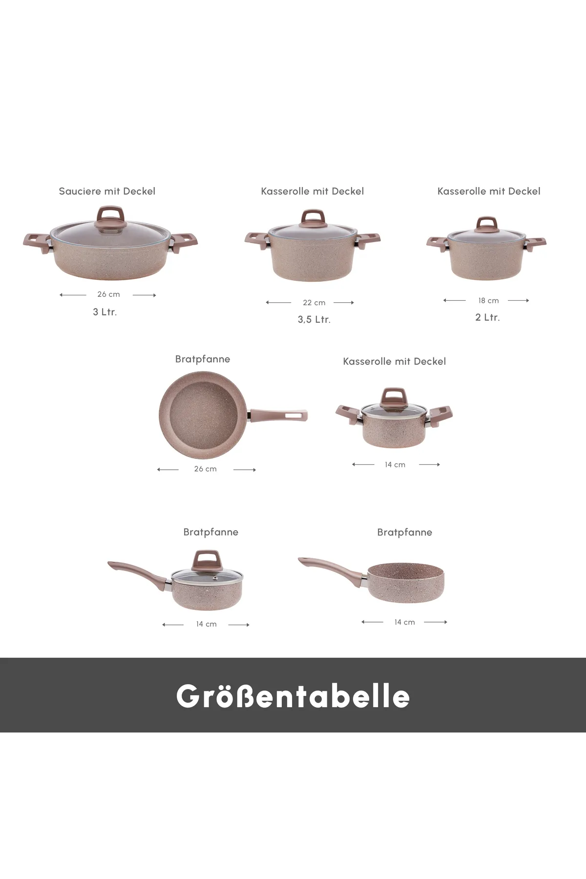 Karaca  Biogranit Rosegold 12-teiliges Kochgeschirr-Set Topfset Basic Topfset Griffe