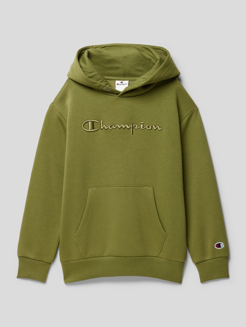 Hoodie mit Label-Stitching Modell 'Rochester' in khaki