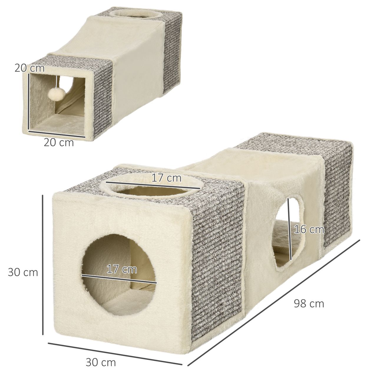 PawHut Katzentunnel, Katzenspielzeug mit Spielball, Spieltunnel, Katzenhöhle