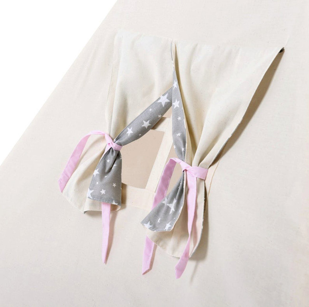 Rainbow Kids Tipi-Zelt Wolf Stern Rosa, Personen: 2 (mit Zubehör, 8 tlg., mit 4 Kissen, Matte, Spielzeugkorb und Wimpelkette)
