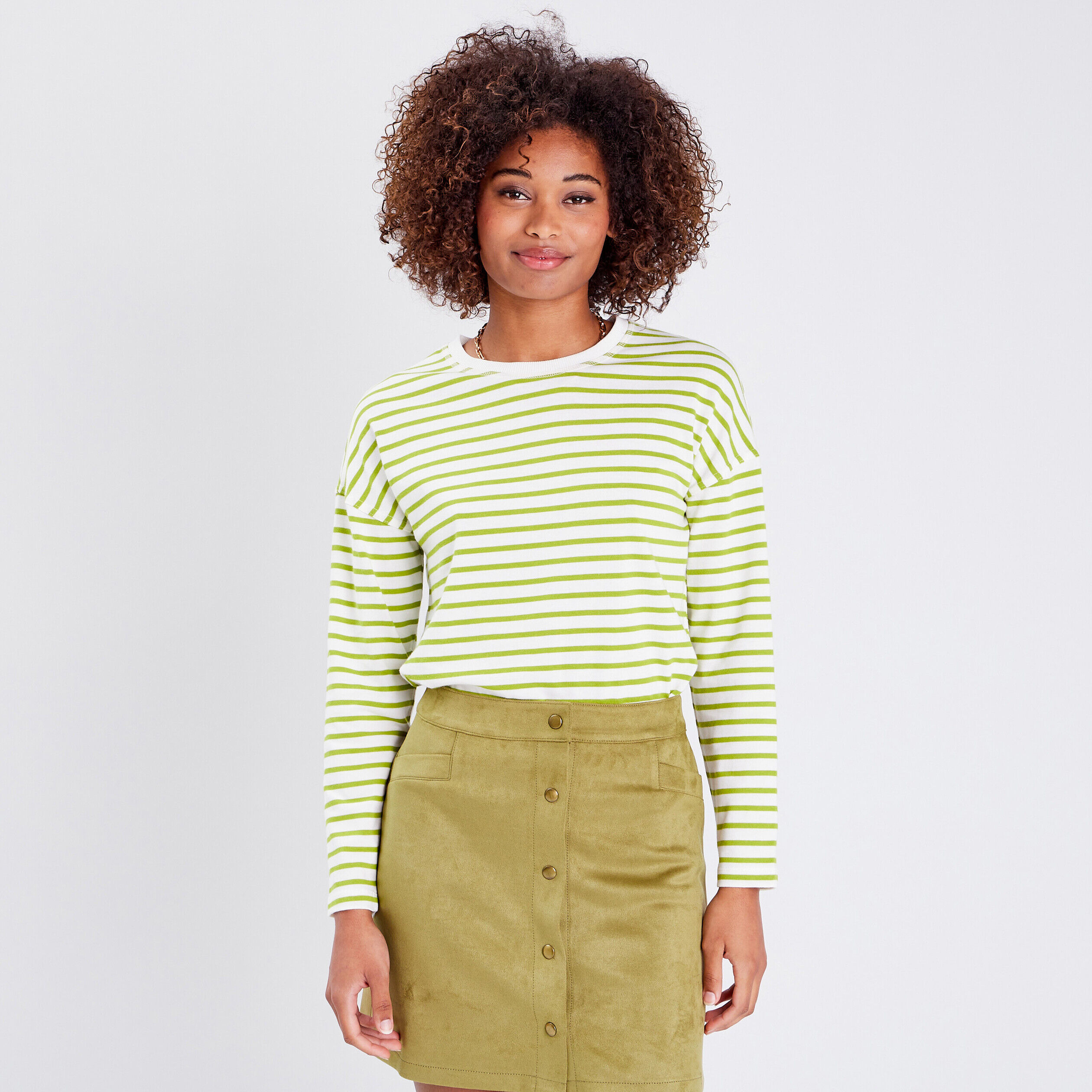 T-shirt manches longues vert anis femme | Cache Cache