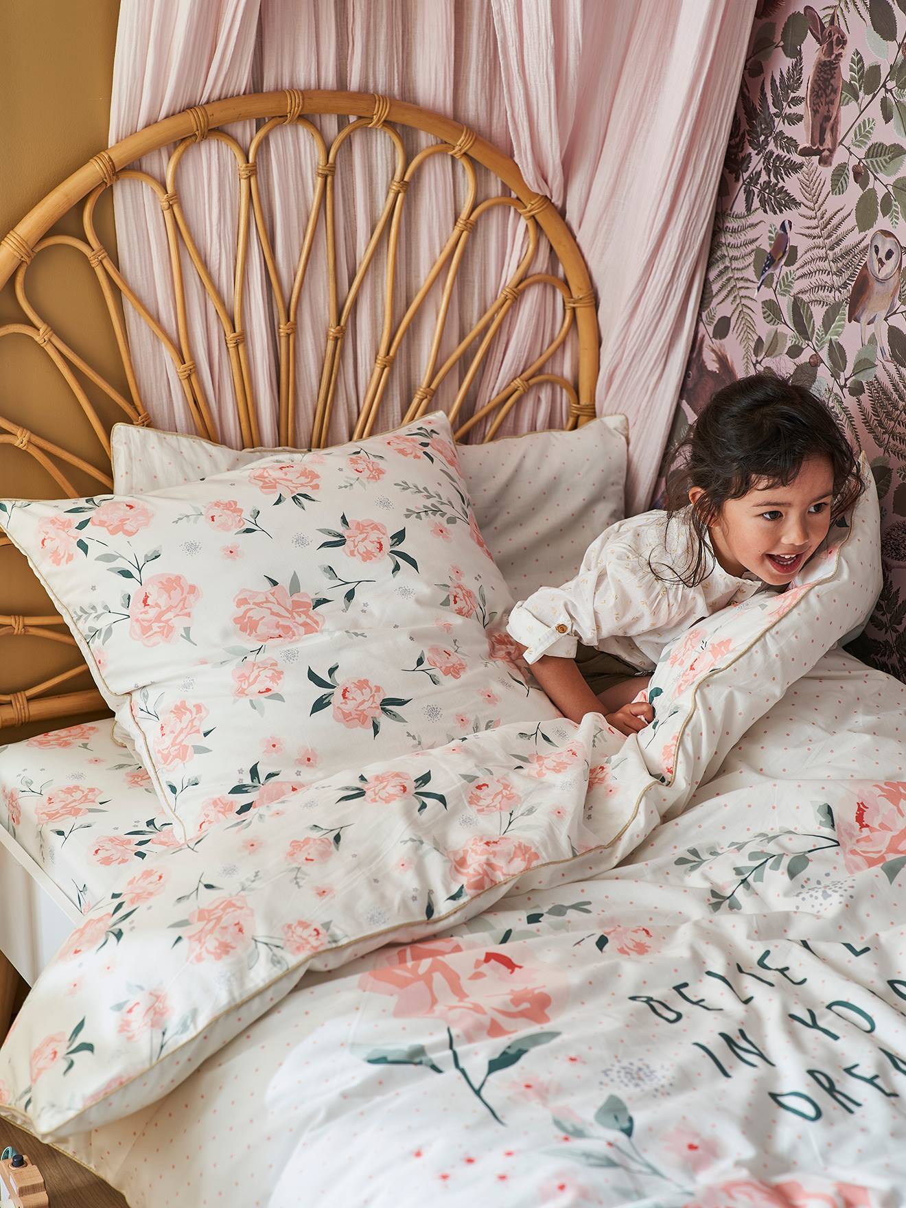 Vertbaudet Kopfteil für Kinderbett aus Rattan BOHO - natur/blumenform