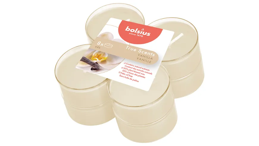 bolsius Maxi-Teelichte True Scents 8h 8er Pack Vanille Vanille