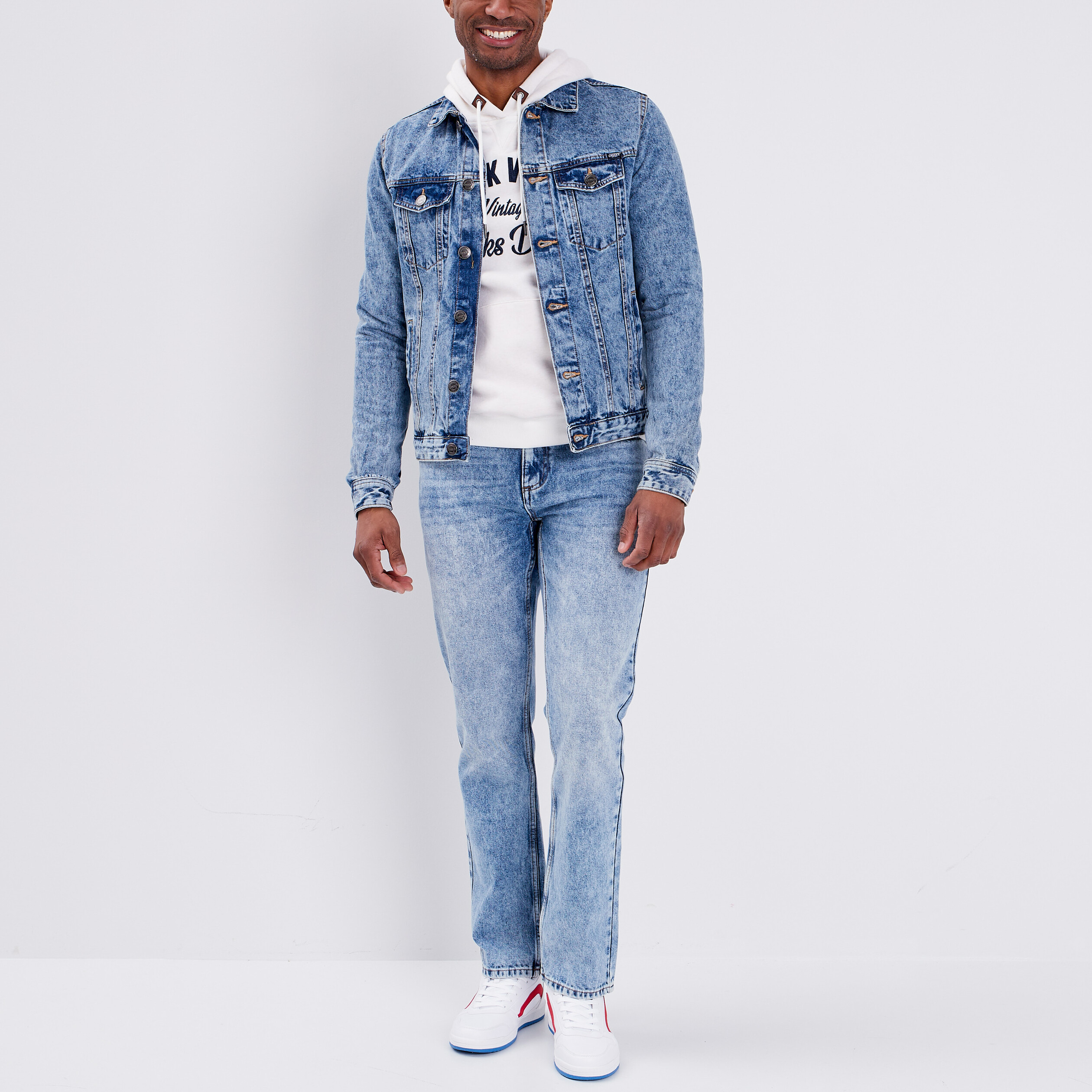 Veste droite boutonnée en jean Creeks denim bleach homme | La Halle