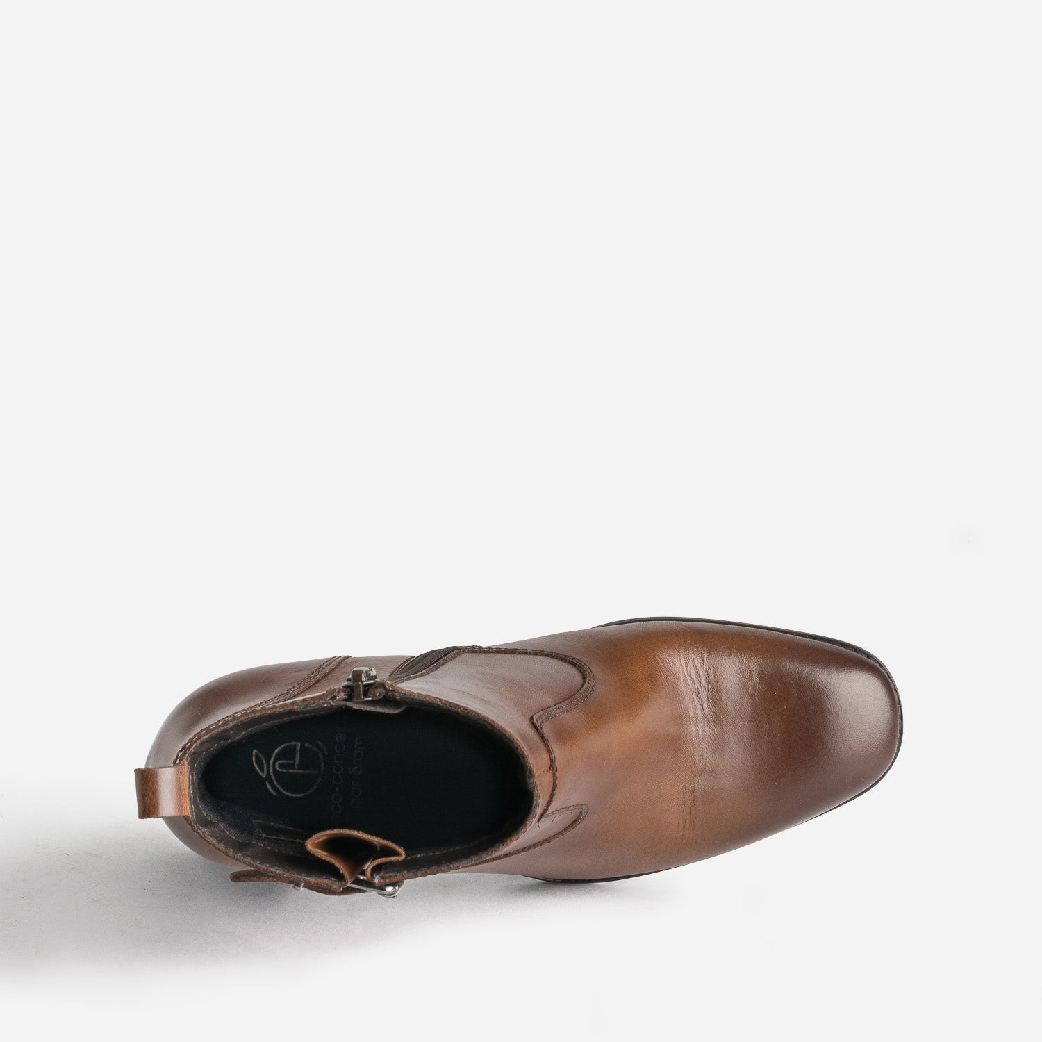 Boots cognac éco-conçu en cuir détails surpiqûres