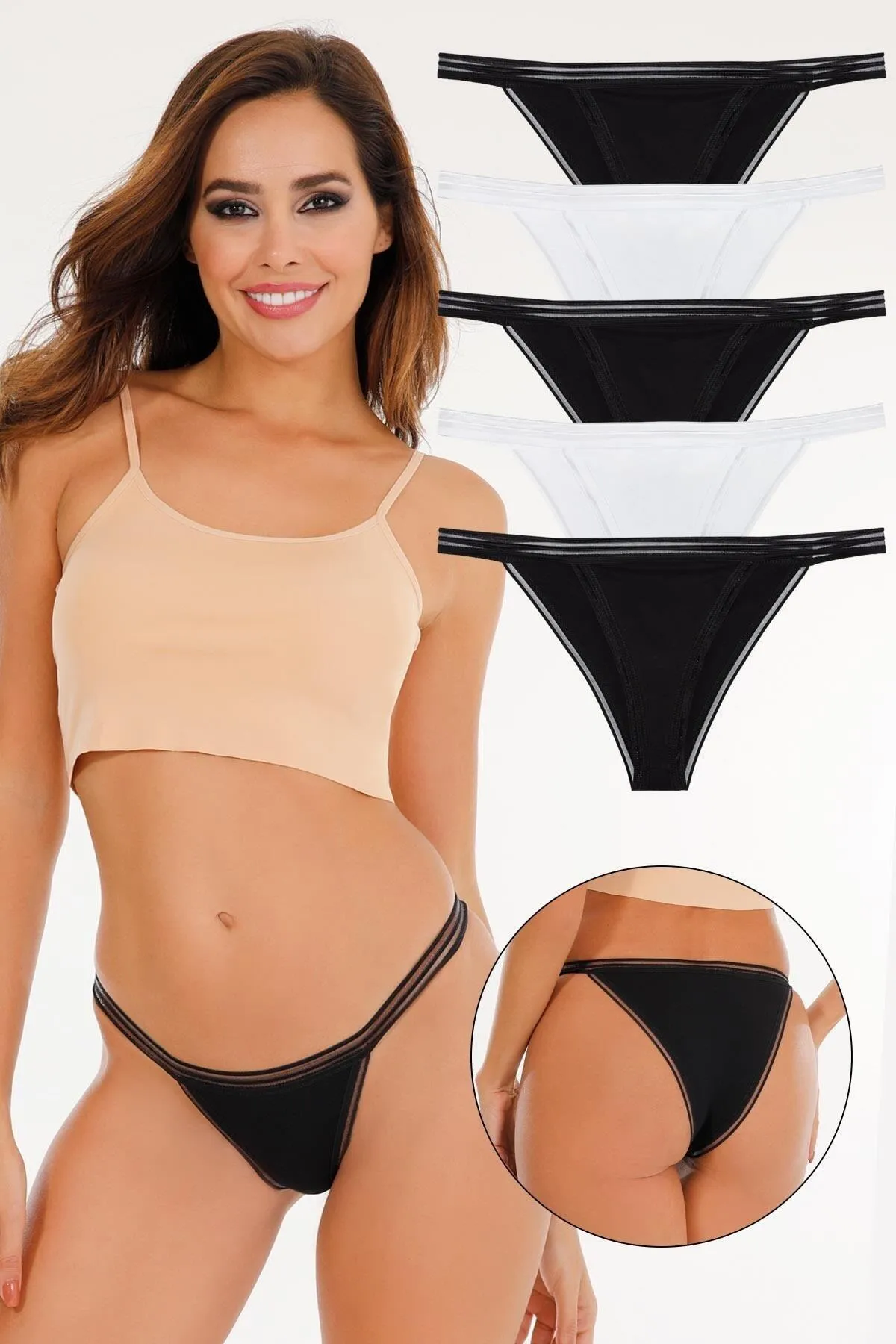 Sensu  Transparente elastische Bikini-Modell-Höschen für Damen, 5er-Pack-Set Kts3068