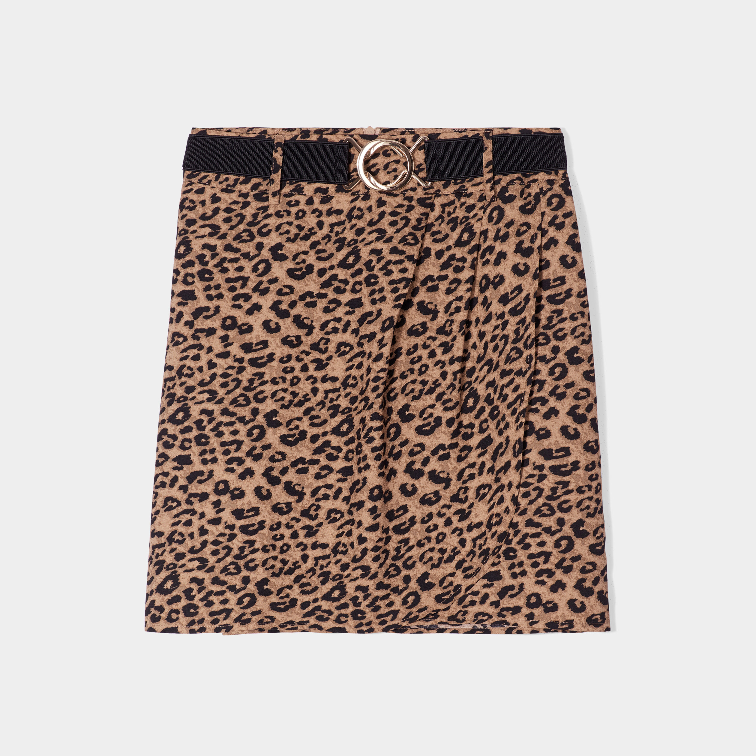 Jupe courte satin portefeuille ceinturée beige femme | La Halle