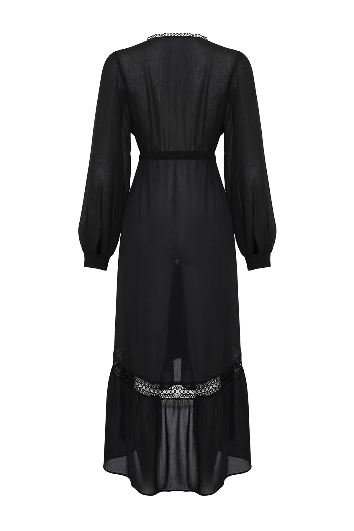 Trendyol Collection  Tropisch gemusterter Maxi-Kimono und Kaftan aus gestricktem Chiffon mit Streifen-Accessoires TBESS23KM00002