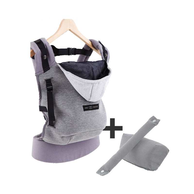 Pack porte-bébé Hoodiecarrier gris flanelle 0-36 mois Love Radius by JPMBB