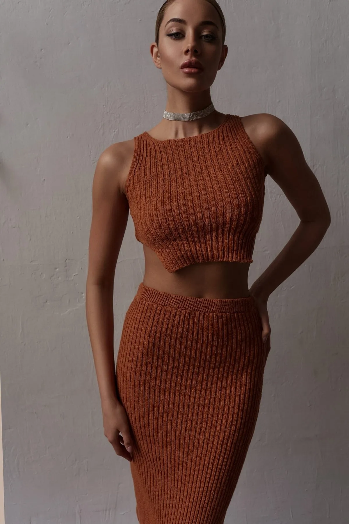 BOHEMAİ  Cris Cinnamon Crop-Rock-Strickwaren-Set