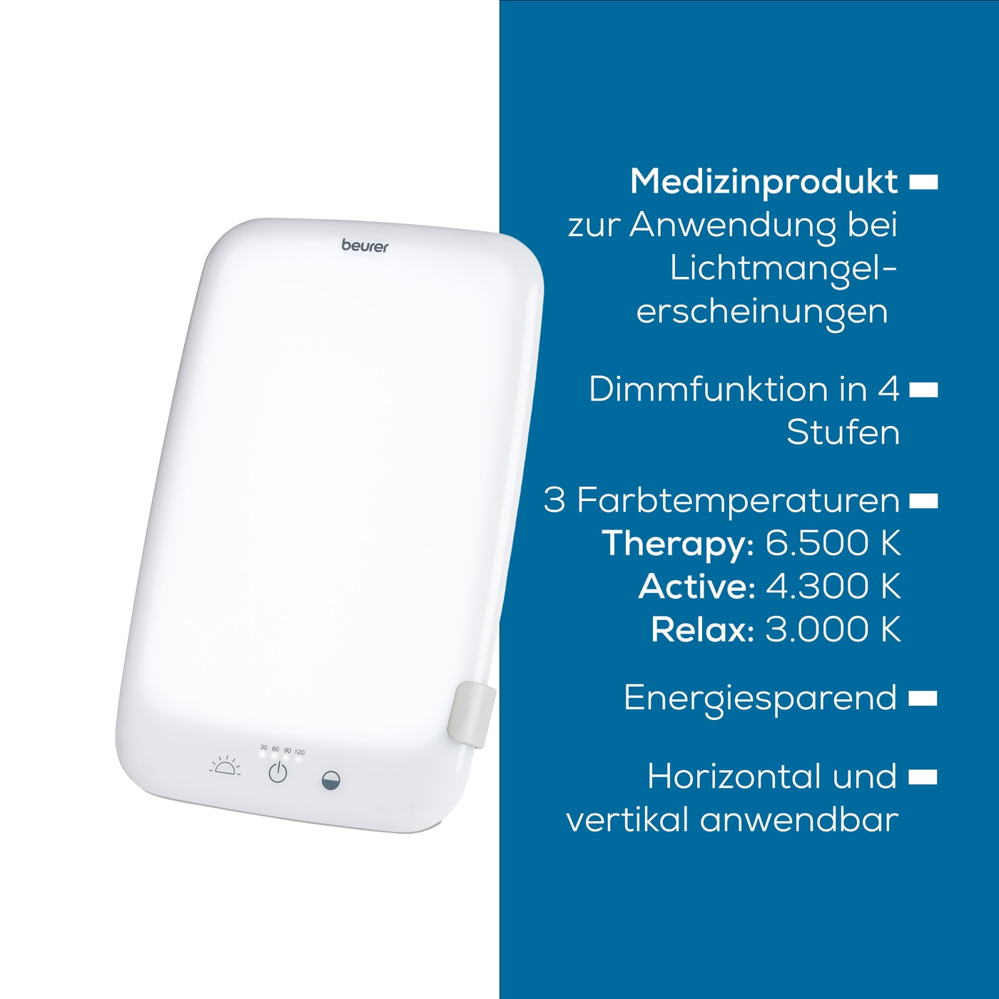 Beurer Tageslichtlampe TL 35-Tageslichtlampe mit 4-stufigem Dimmer, 3 einstellbaren Farbtemperaturen und praktischer Aufbewahrungstasche