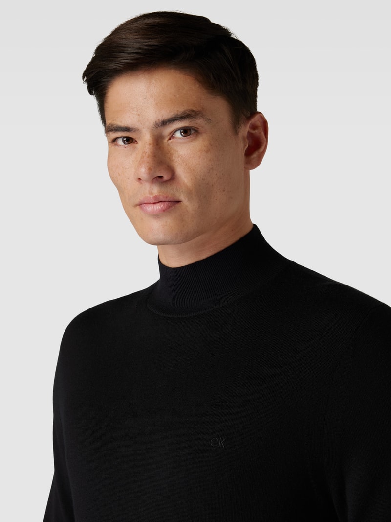 Strickpullover aus Wolle Modell 'MERINO MOCK' in schwarz
