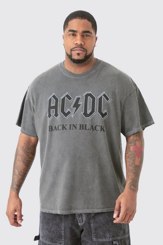 Plus Oversize T-Shirt mit Acid-Waschung und Acdc-Print