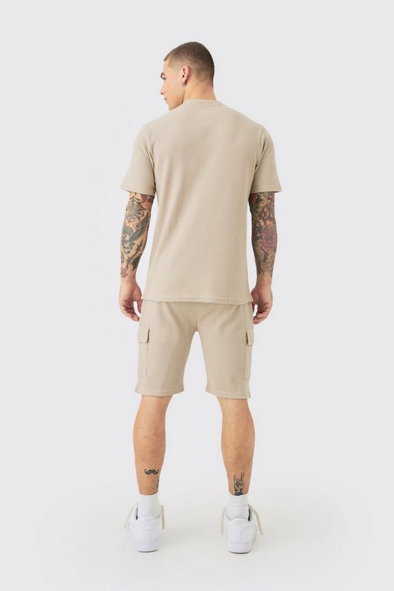 Slim-Fit T-Shirt & Cargo-Shorts in Waffeloptik
