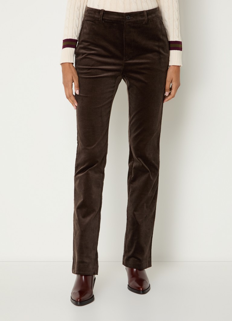 Pantaloni din catifea reiată cu talie medie și croială dreaptă Ralph Lauren