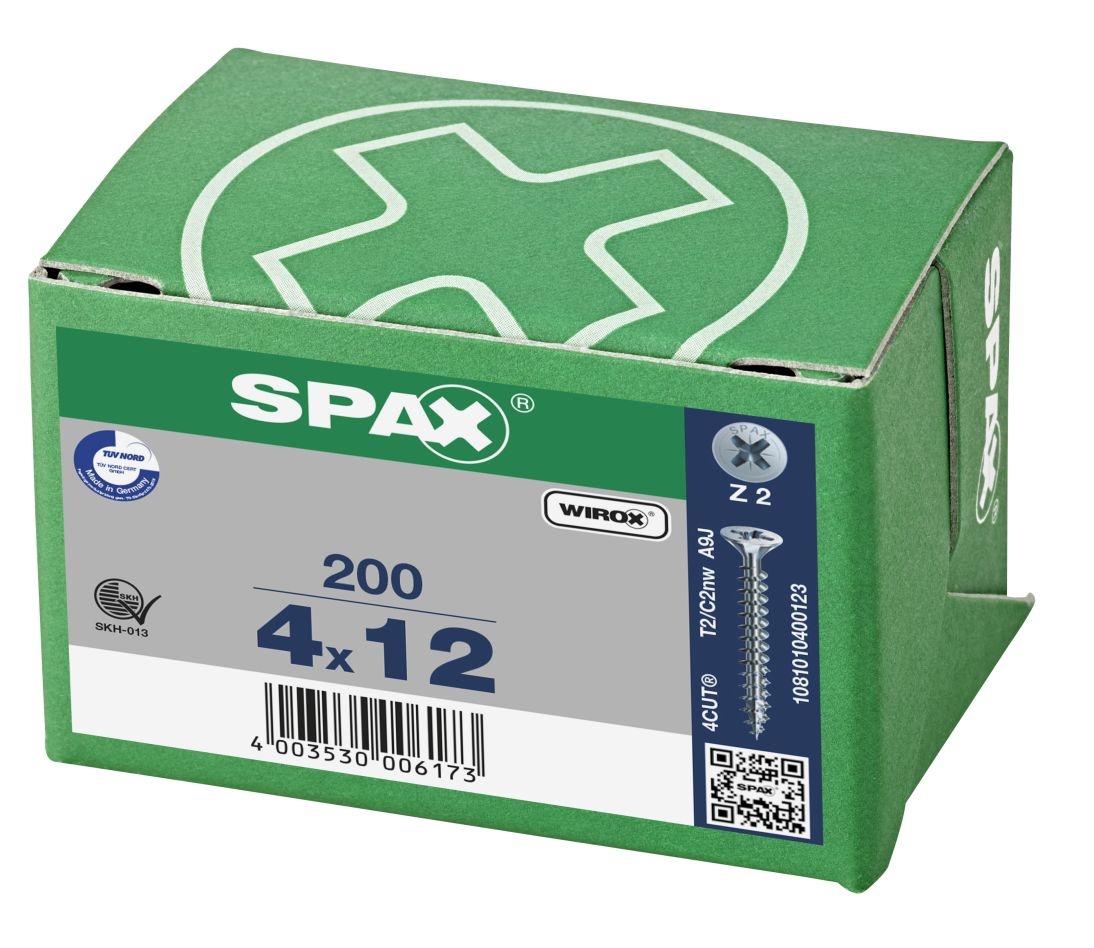 SPAX 1081010400123 Universalskrue 4 x 12 mm Full gjenge, Senkehode, Phillipshode Z2 - 200 deler