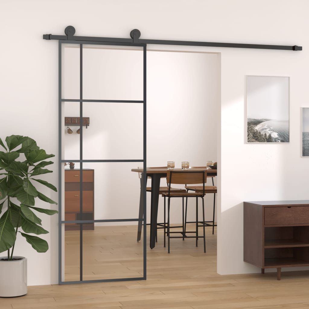vidaXL Haustür Schiebetür ESG-Glas und Aluminium 76x205 cm Schwarz (1-St)