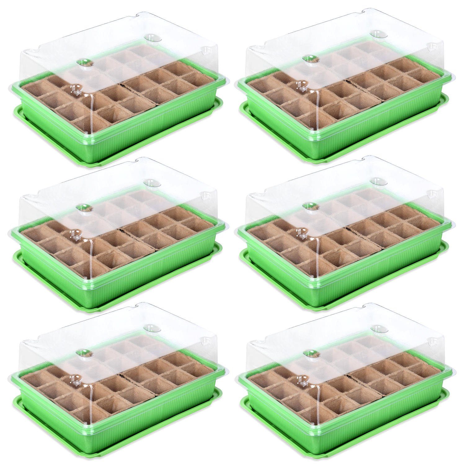 Schramm Frühbeet Schramm® 6 Stück Anzucht Set Gewächshaus Anzucht Schale Töpfe Zimmergewächshaus 27 x 19 x 11 cm für 144 Anzuchttöpfe Anzuchtset Mini-Gewächshaus