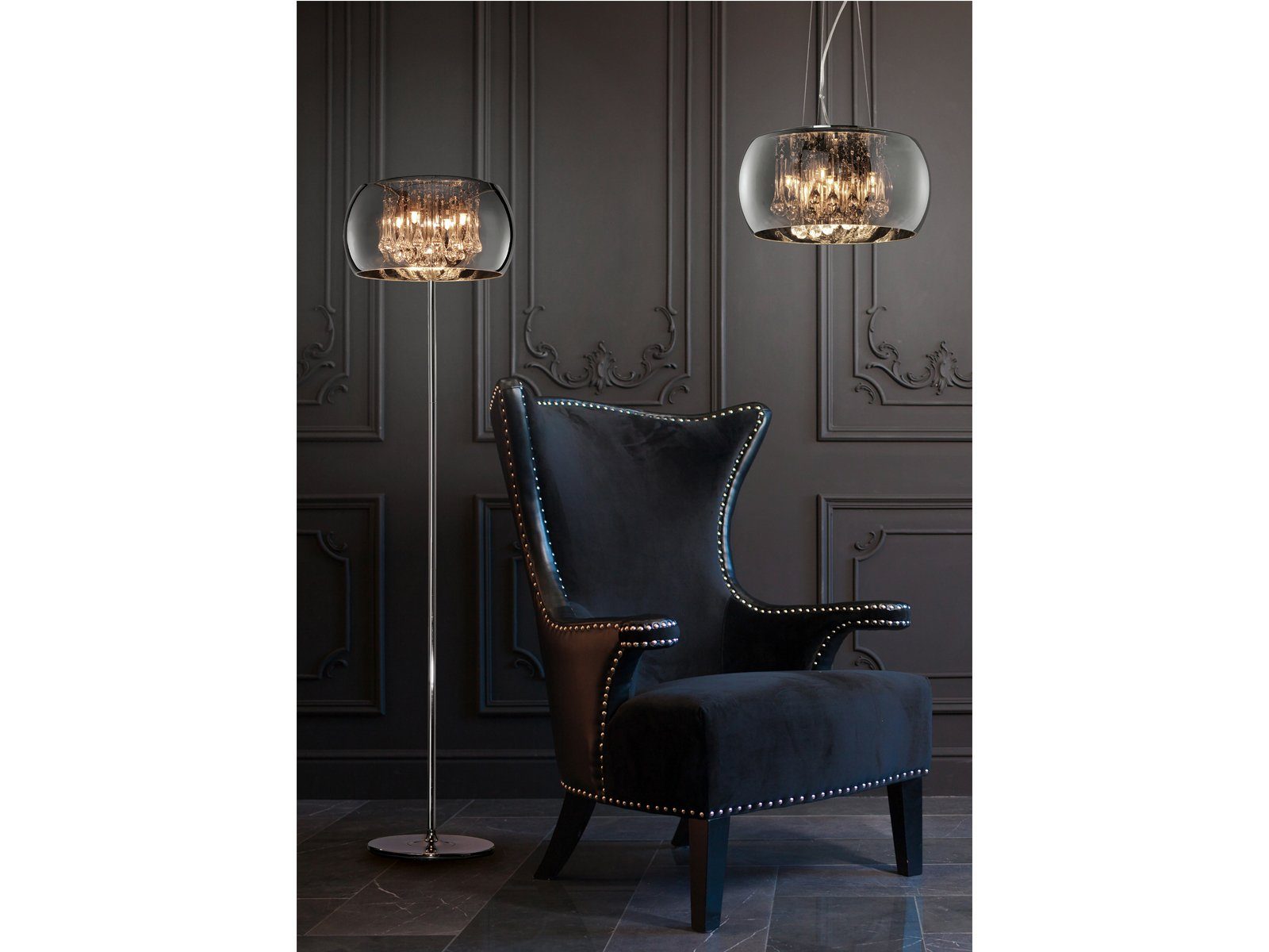 meineWunschleuchte LED Pendelleuchte, LED wechselbar, Warmweiß, Designer-lampen Lampenschirm Rauch-glas Kristall übern Esstisch, Ø50cm