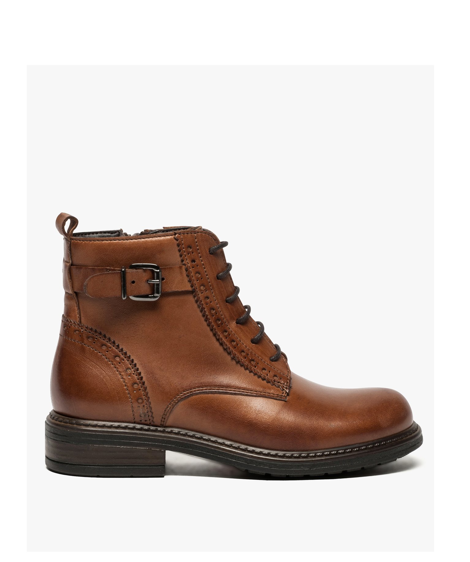 Boots fille zippées dessus cuir uni avec bordures perforées | GEMO