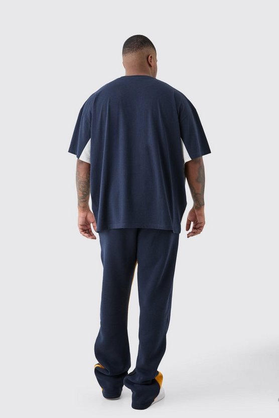 Plus dunkelblaue Slim-Fit Colorblock Jogginghose