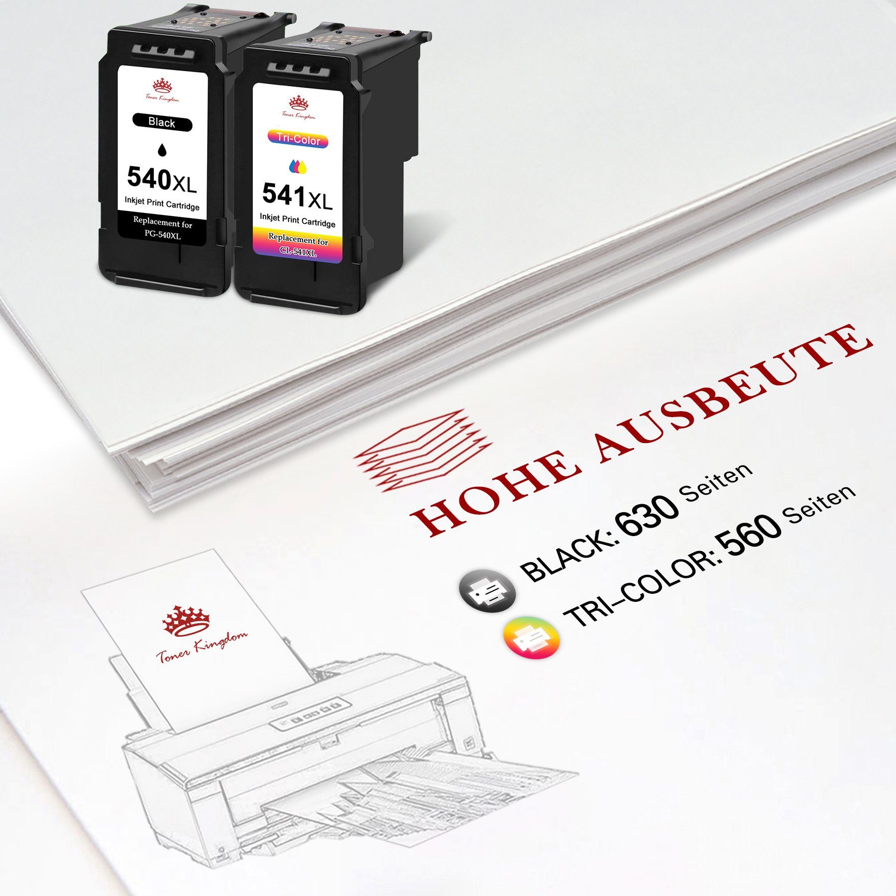 Toner Kingdom 3er ersetzt Canon PG-540XL CL-541XL Tintenpatrone (für Canon PG 540 XL CL 541 XL Canon 540XL 541XL, Kompatibel für Pixma MX475 525 MG3650 4100 TS5150)