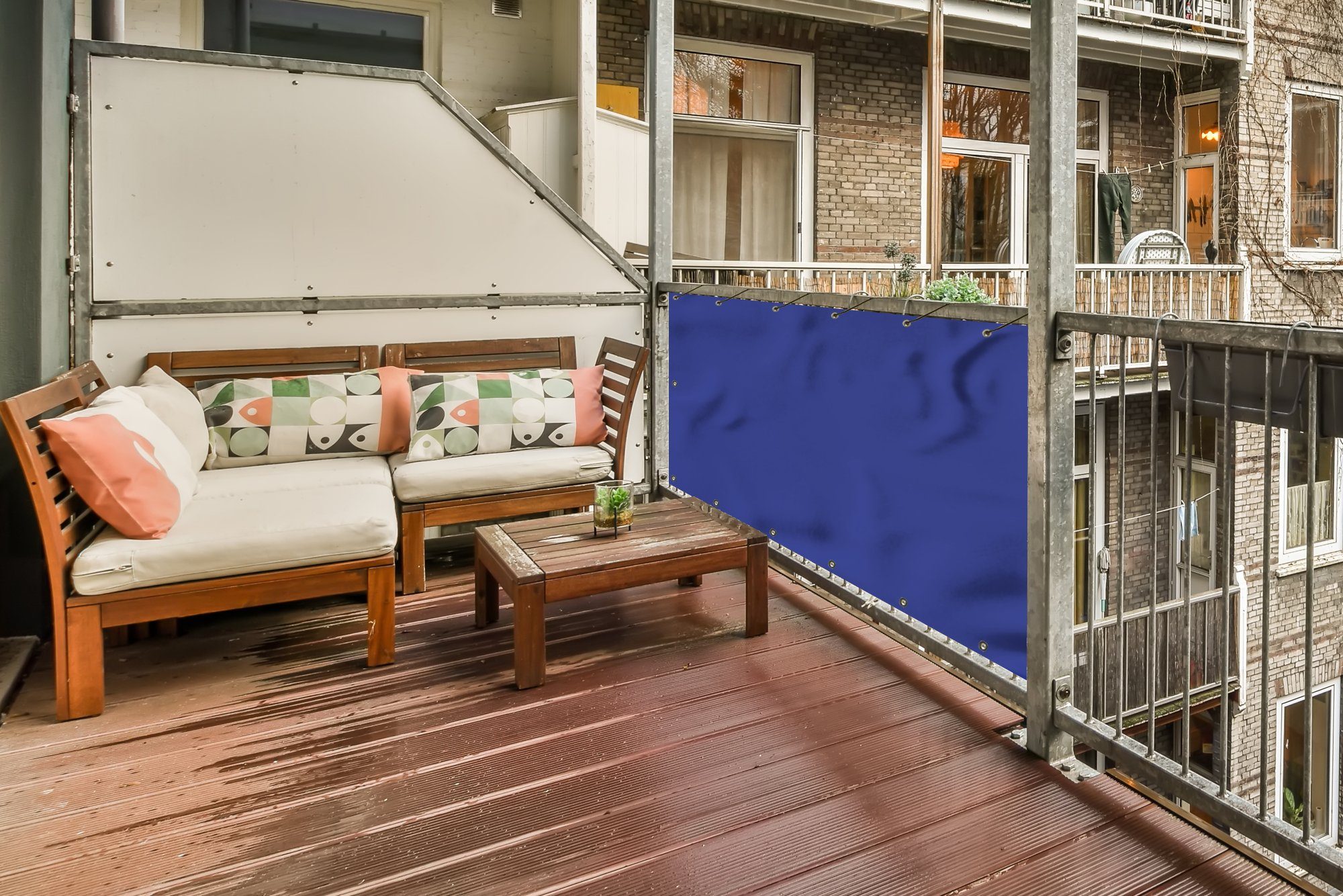 MuchoWow Balkonsichtschutz Blau - Einfarbig - Dunkelblau (1-St) Balkonbanner, Sichtschutz für den Balkon, Robustes und wetterfest
