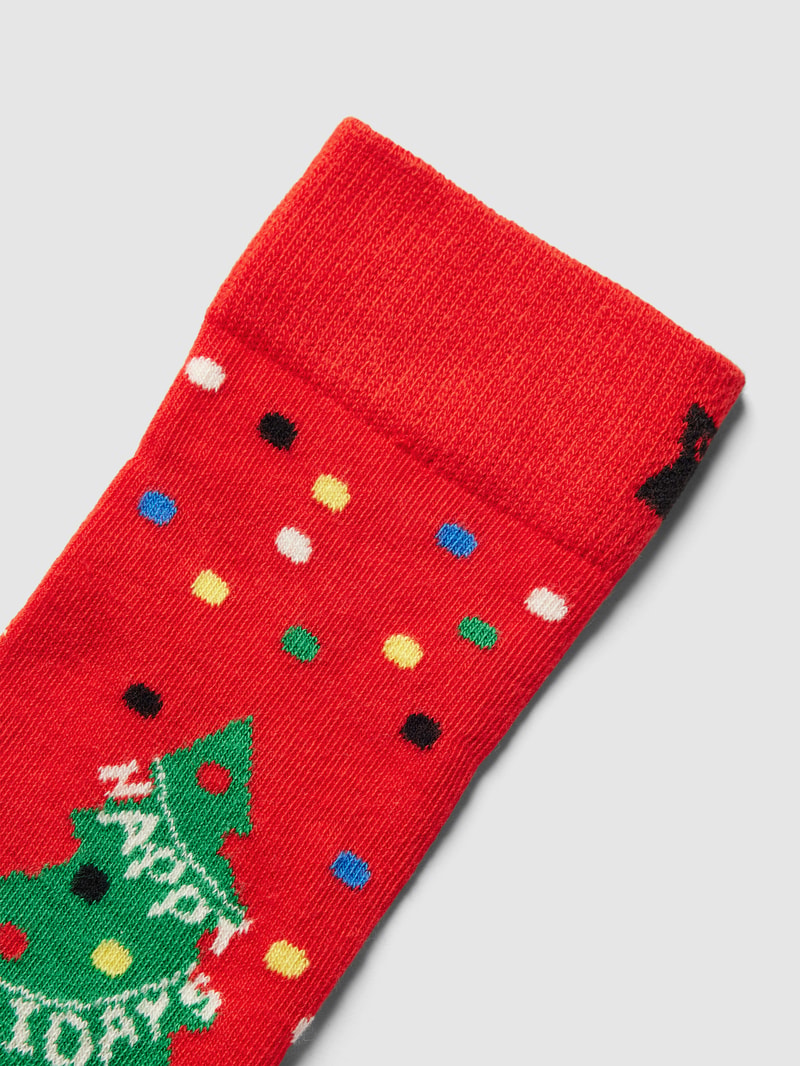 Socken mit Allover-Muster Modell 'Happy Holidays' in hellrot
