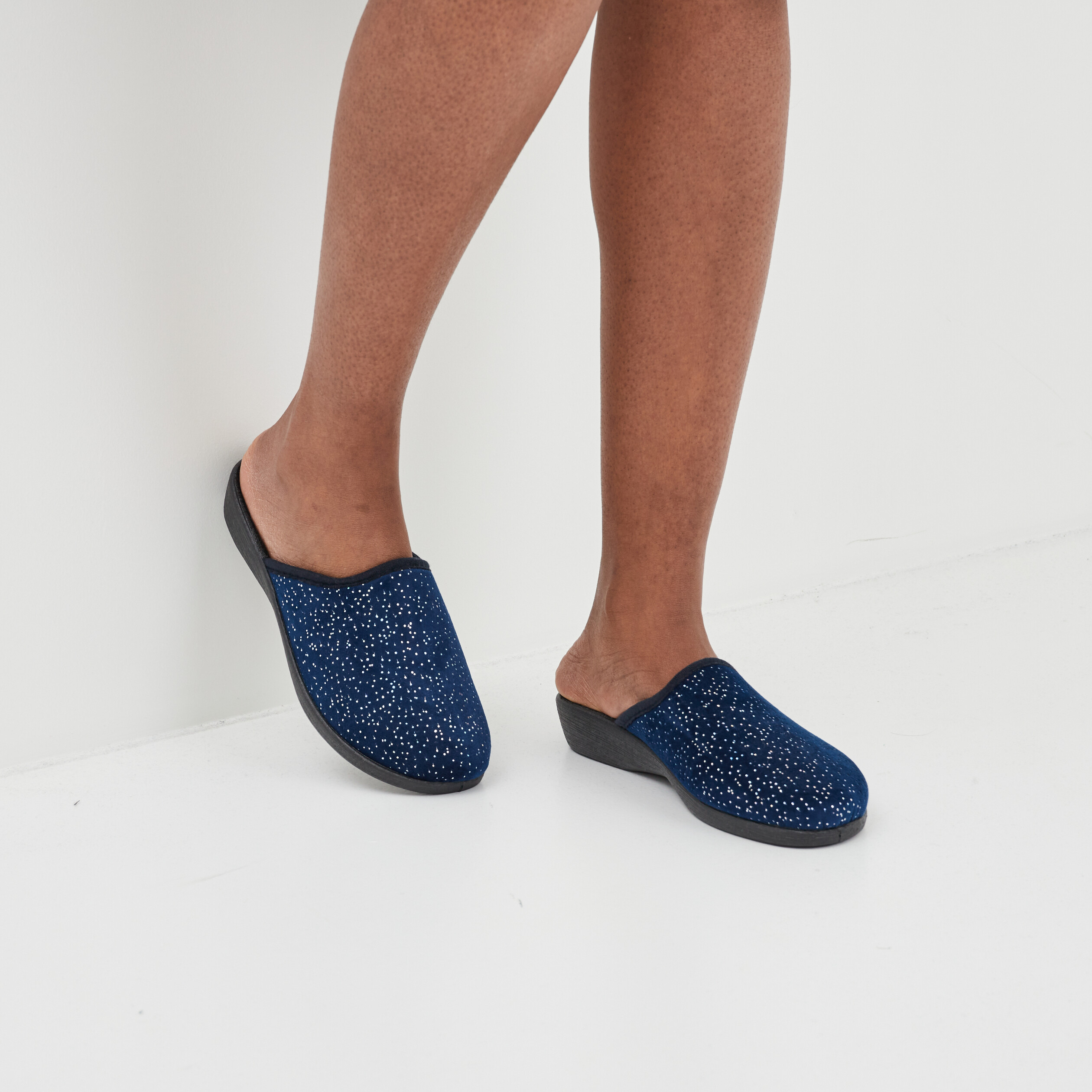 Chaussons mules compensés bleu marine femme | La Halle