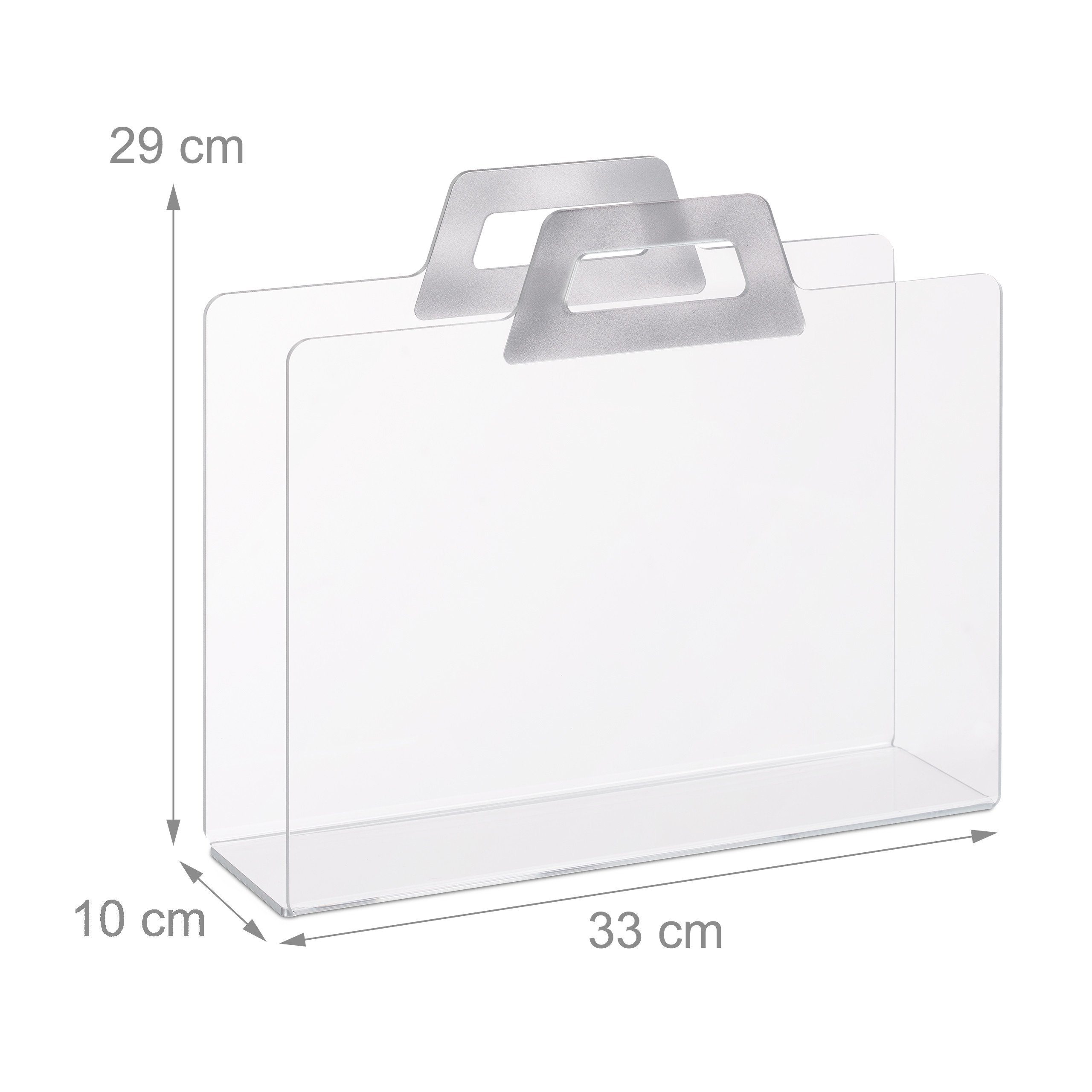 relaxdays Zeitungsständer Transparenter Zeitungsständer aus Acryl, Silber