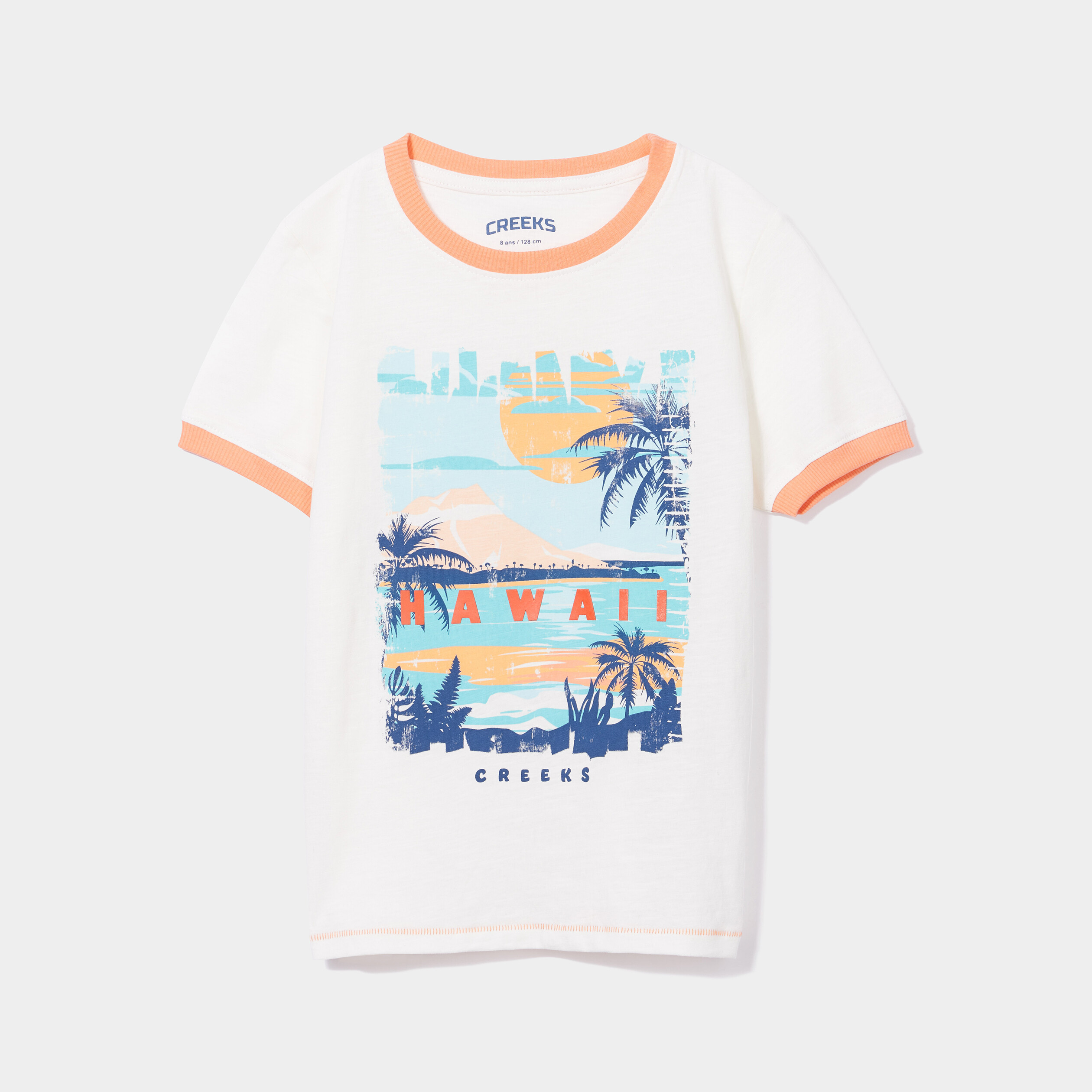 T-shirt manches courtes coton Creeks ecru garçon | La Halle