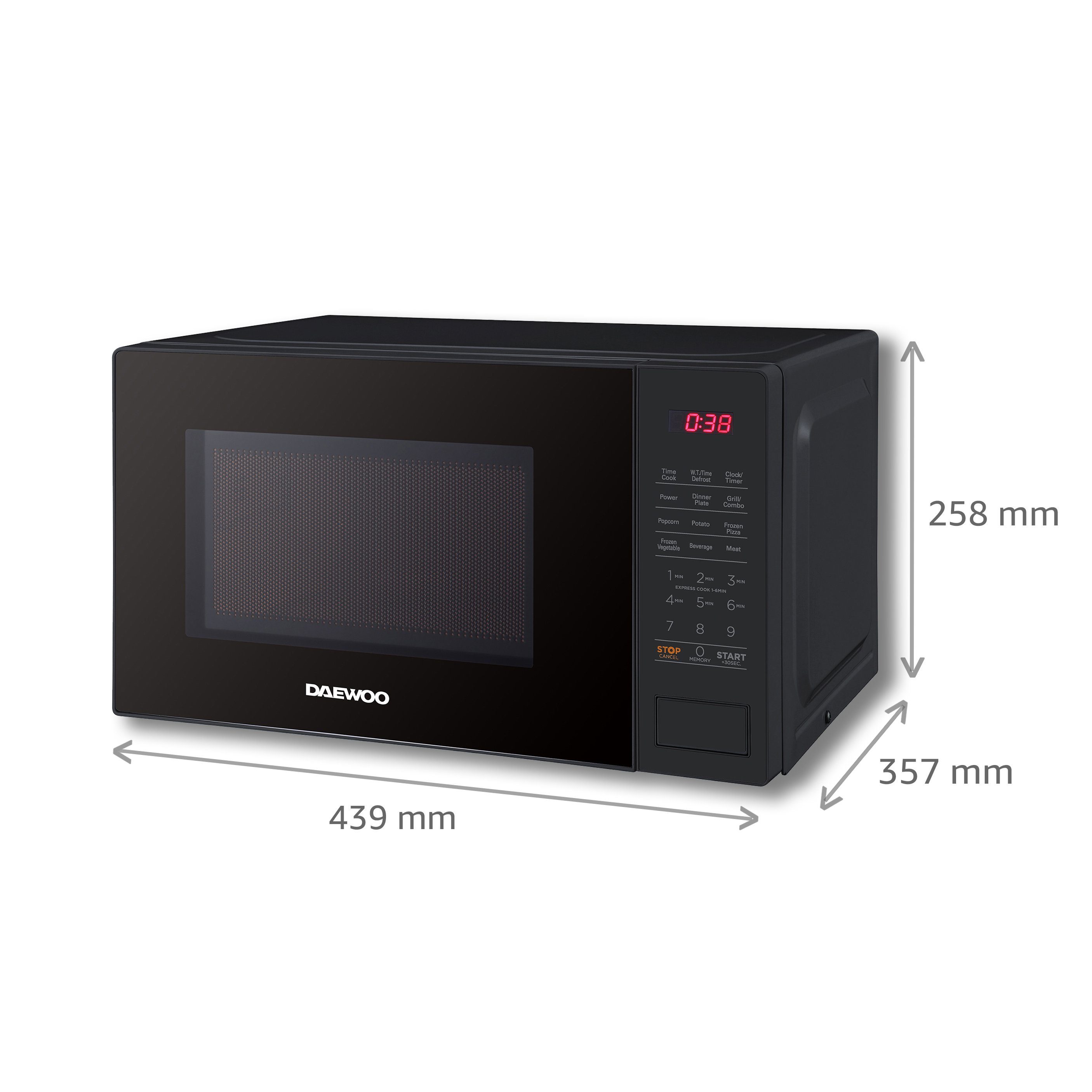 Daewoo Mikrowelle MMF0G20T3B001, Grill und Mikrowelle, 20 l, 2in1 Mikrowelle, 700 W, 1100 W Grill, 5 Leistungsstufen, 8 Auto-Menüs