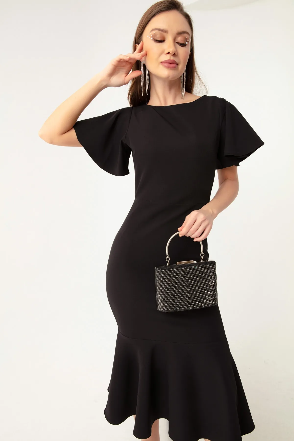 Lafaba  Schwarzes Volant-Midikleid für Damen