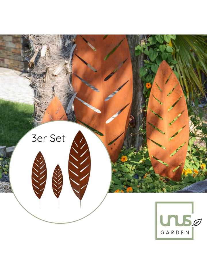 UNUS 3er Set Gartenstecker Rost Palmblätter in Braun günstig kaufen onesize