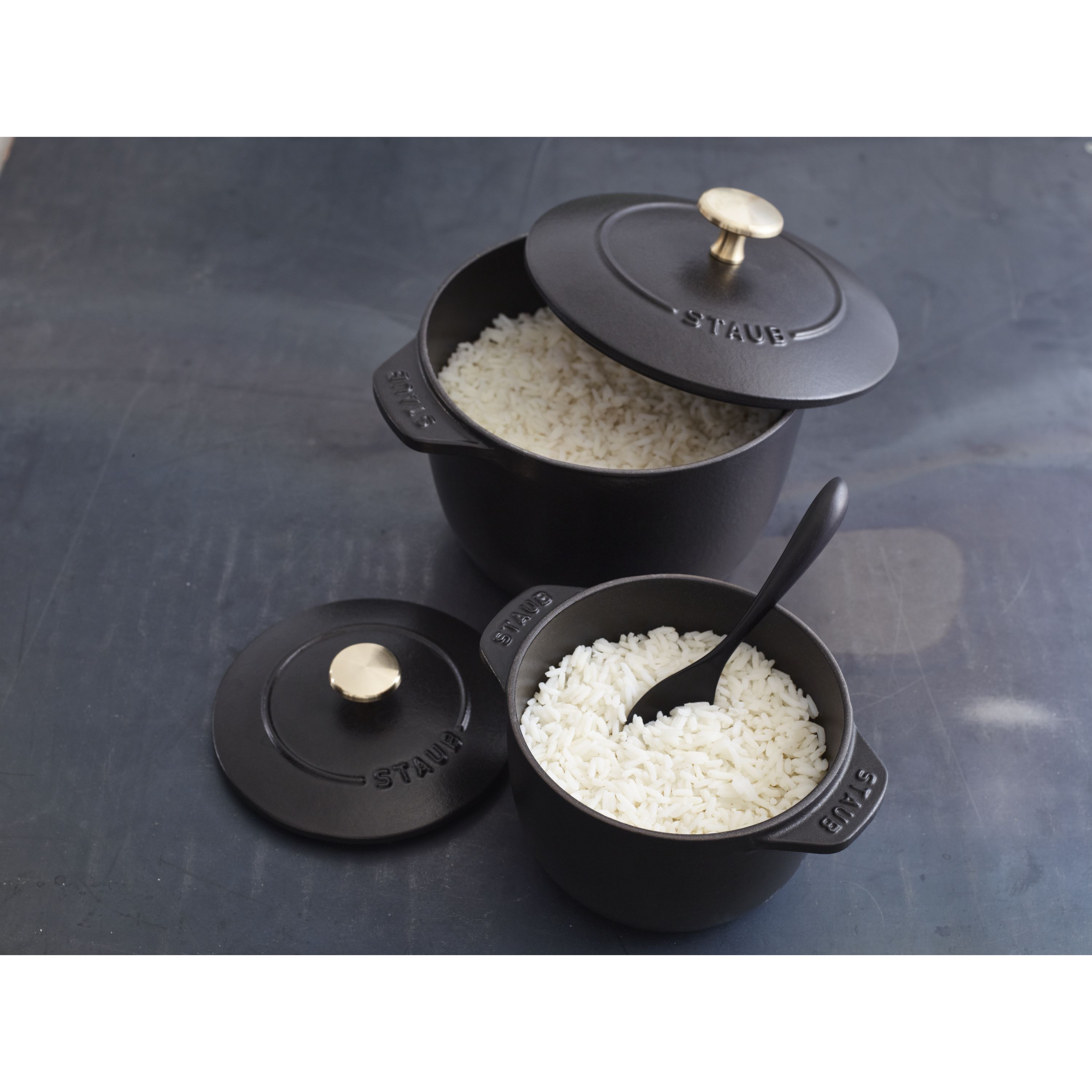 Reis-Cocotte 16 cm, rund, Schwarz, Gusseisen