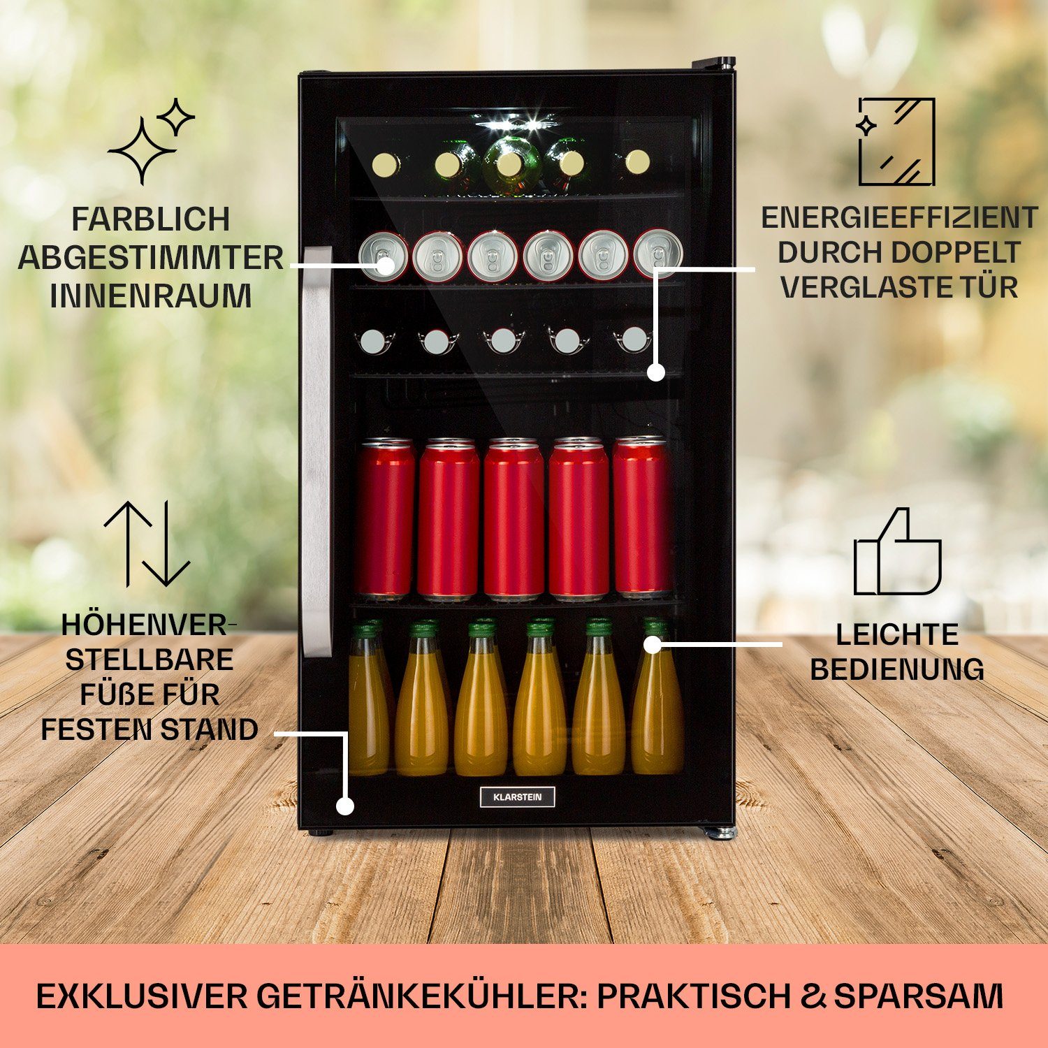 Klarstein Getränkekühlschrank HEA13-Beersafe3XL-OX 10039655, 83 cm hoch, 47 cm breit, Bierkühlschrank Getränkekühlschrank Flaschenkühlschrank mit Glastür