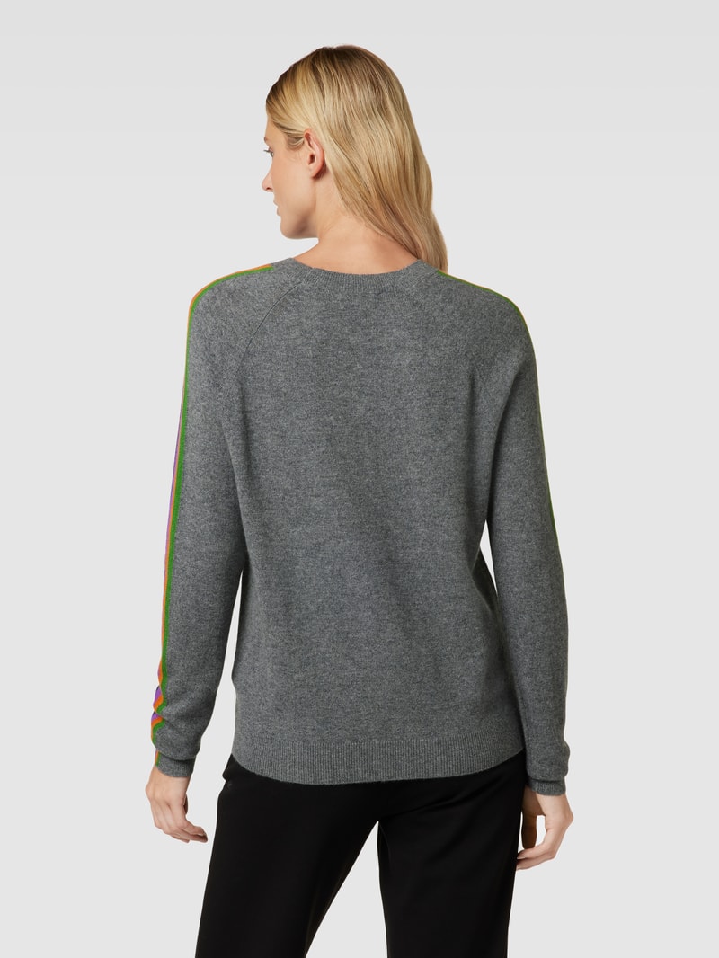 Strickpullover aus Kaschmir mit Kontraststreifen in dunkelgrau meliert