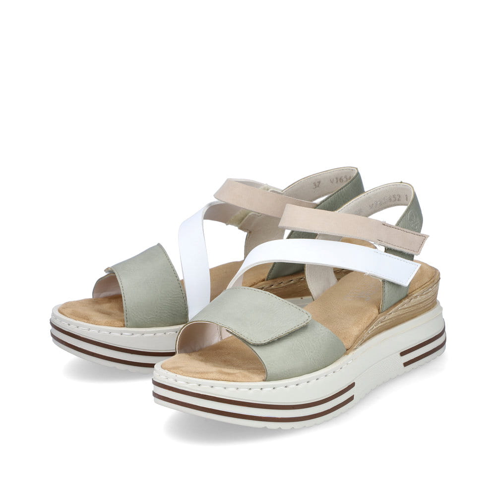 Rieker Damen Keilsandaletten mintgrün-weiß-beige