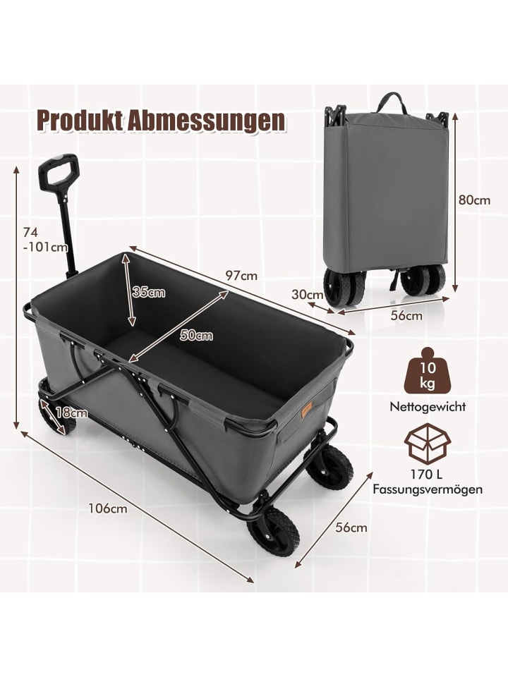 COSTWAY Bollerwagen faltbar in Grau günstig kaufen onesize