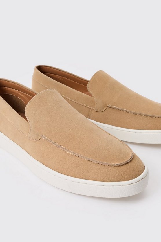 Beige Slip-On Loafer aus Wildlederimitat