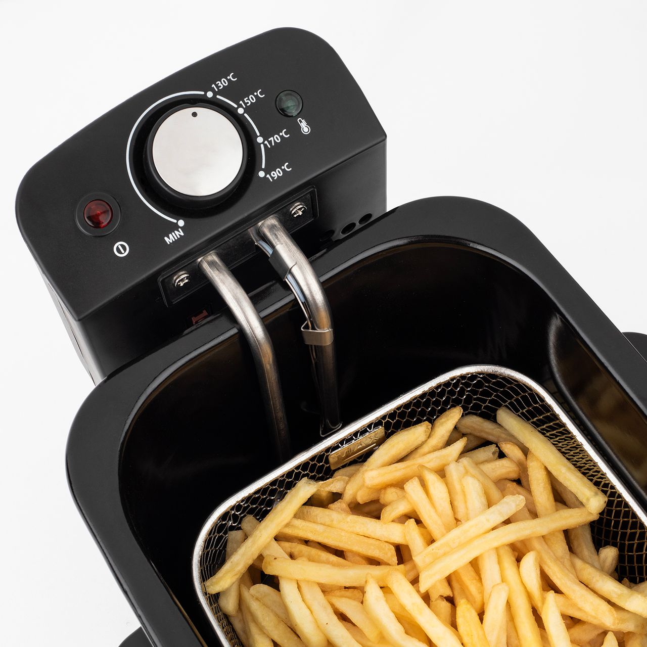 H.Koenig Elektro-Fritteuse DFX500 / 3 L / Edelstahl / Heißluft / Einstellbare Temperatur / Isolierte Griffe / Herausnehmbarer Korb / spülmaschinentauglich