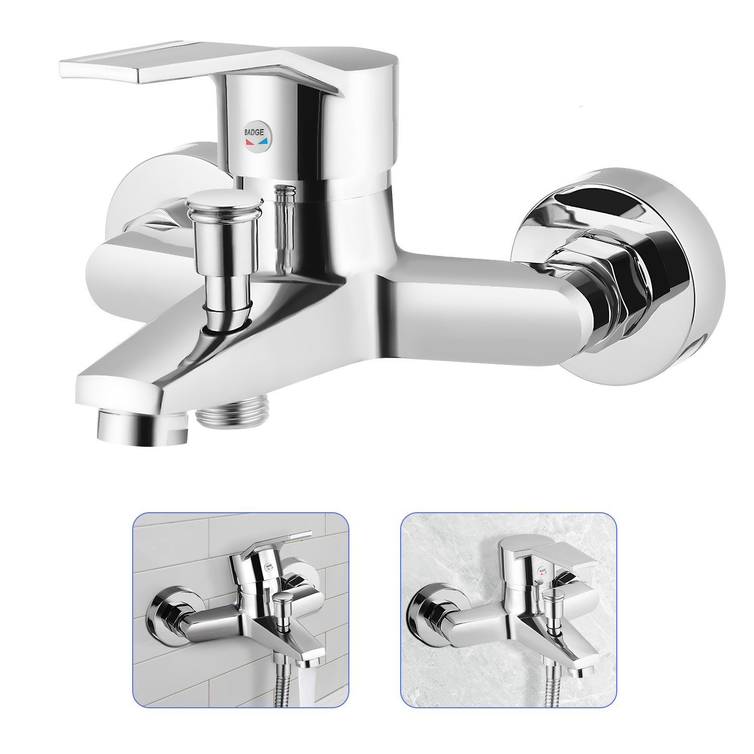 iscooter Wannenarmatur Badewannenarmatur, Wannenarmatur, Aufputz Badarmatur für 2 Funktionen automatische Umstellung für Badewanne und Dusche, Chrom