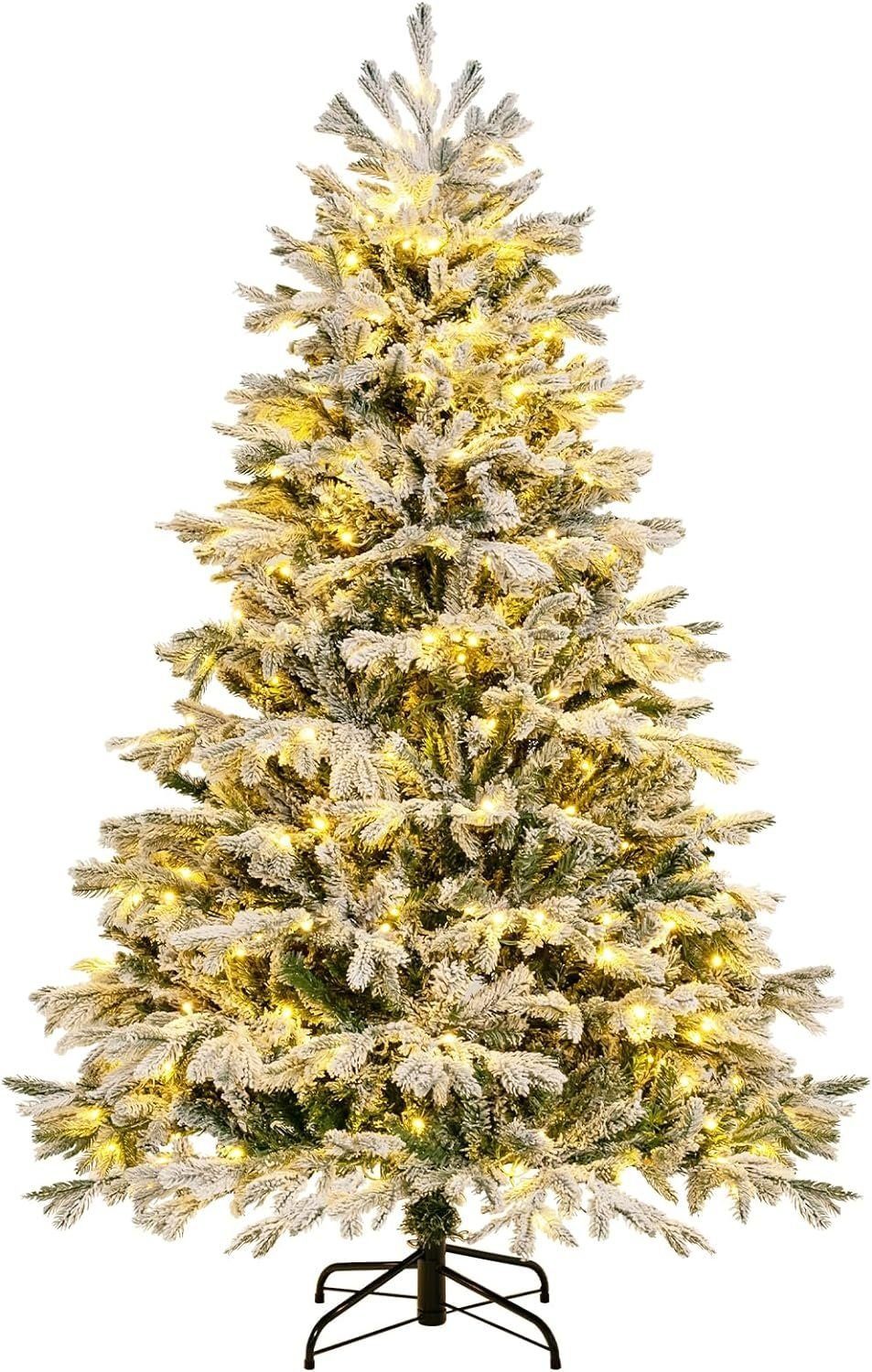 JUNG Künstlicher Weihnachtsbaum Künstlicher Spritzguss Weihnachtsbaum mit Beleuchtung + Schnee 1,80m, Edeltanne, Nordmanntanne Premium Edel, Baum Tanne, Christbaum + Ständer Weihnachtsbäume künstlich mit Licht Nordmann
