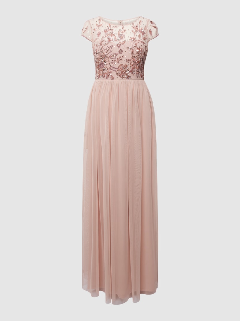 Abendkleid mit Zierbesatz in altrosa