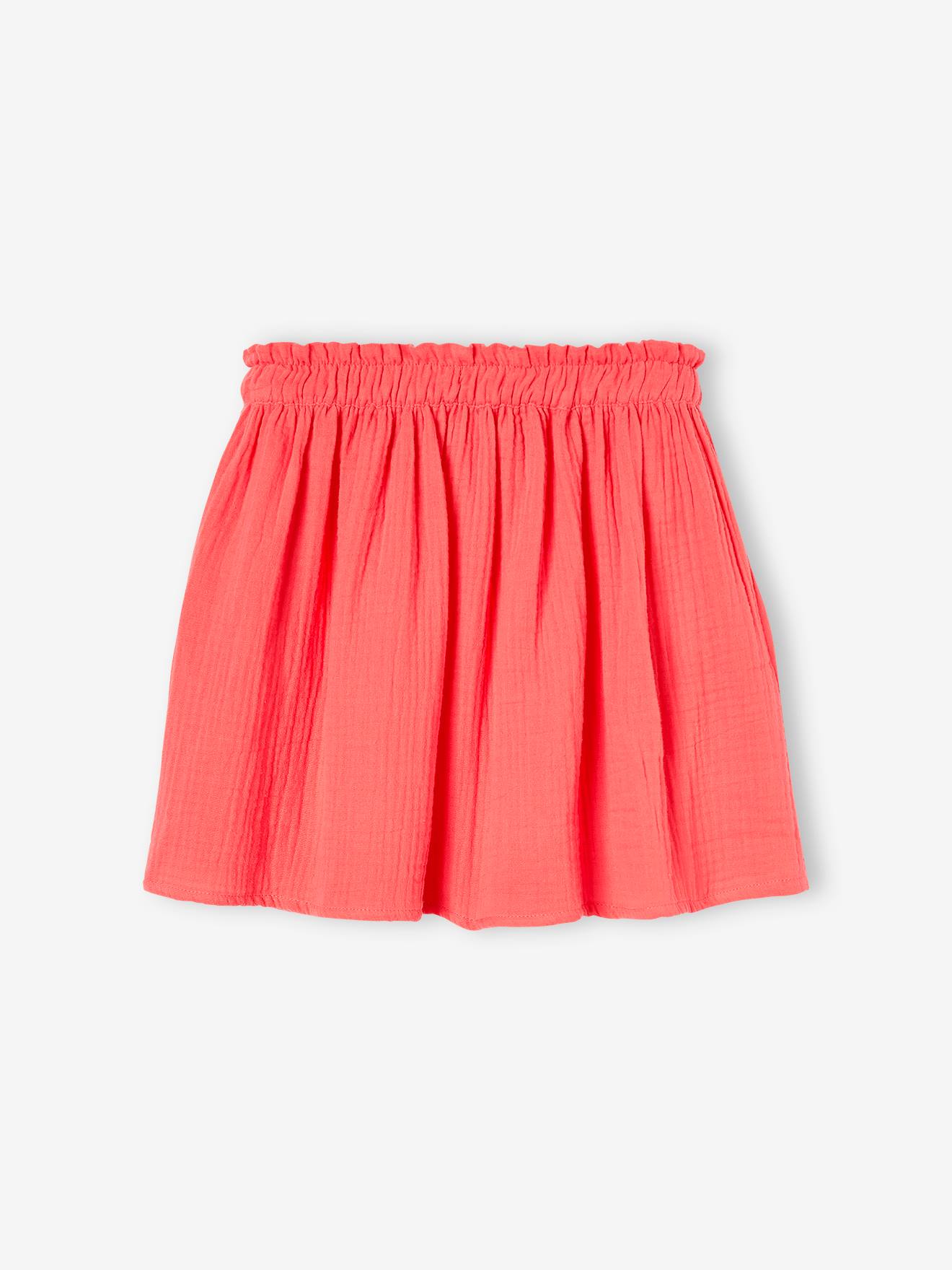 Jupe couleur en gaze de coton fille corail